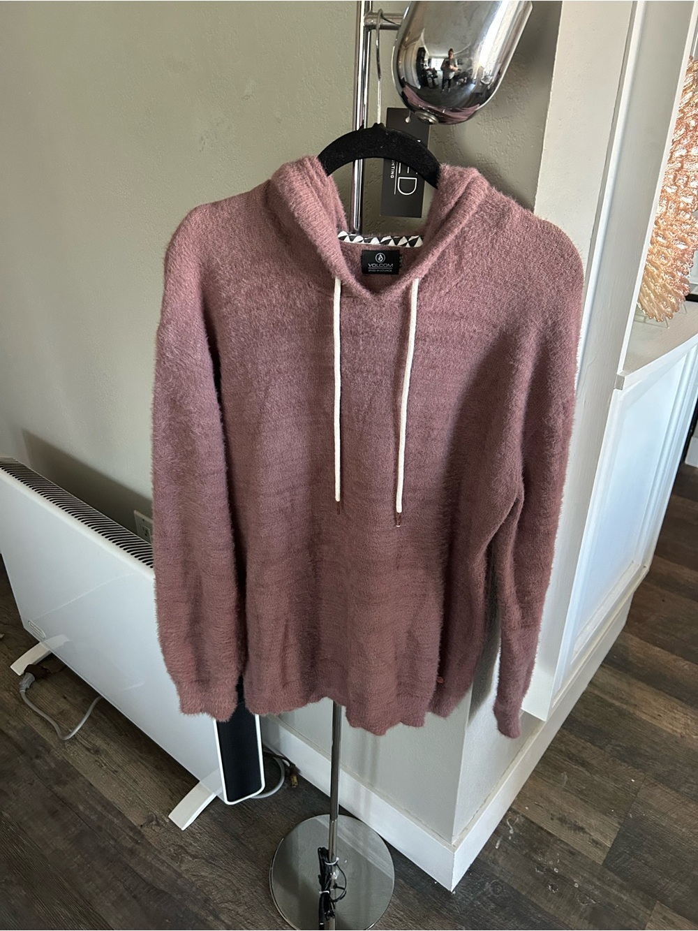 Volcom Women's Plush V-Neck Hoodie Sweater in Dusty Rose
